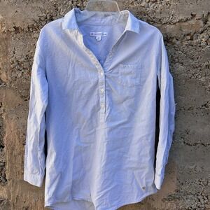 Southern Tide Costal Preppy Kasey Blue & White Seersucker Popover Button Down M